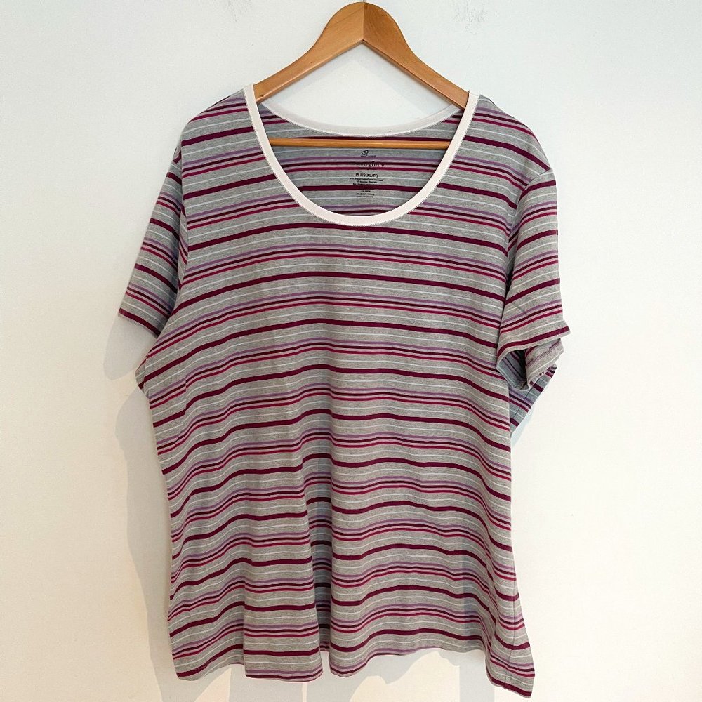 COTTON GINNY Women Short Sleeve T Shirt Purple Gray Stripes Plus Size XL